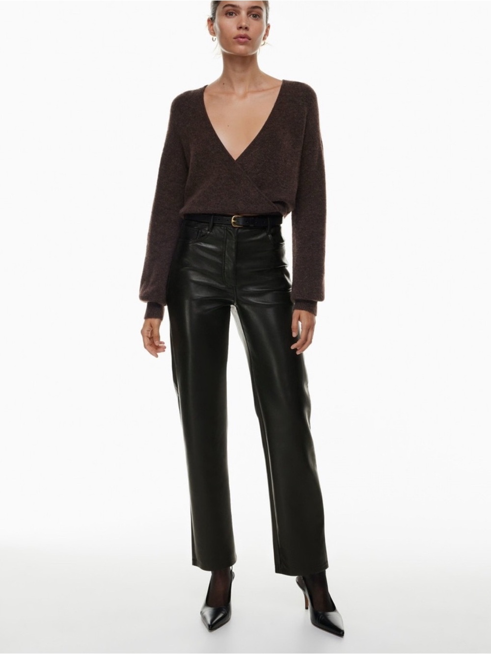 Aritzia Wilfred Melina Vegan Leather Straight Leg Pants Black Size 6